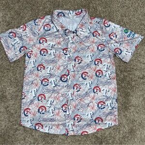 Texas Rangers MLB Red, White & Blue Firework button up shirt Size M